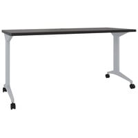 Hirsh Industries 24374 Weathered Charcoal / Arctic Silver Mobile Modern Table / Desk with T-Leg Base - 60 inch x 24 inch x 28 3/4 inch