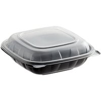 Choice 8" x 8" x 3" Microwaveable 1-Compartment Black / Clear Plastic Hinged Container - 100/Case