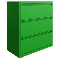 Hirsh Industries 24253 HL10000 Series Screamin' Green Three-Drawer Lateral File Cabinet - 36" x 18 5/8" x 40 5/16"