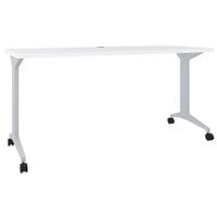 Hirsh Industries 24373 White / Arctic Silver Mobile Modern Table / Desk with T-Leg Base - 60 inch x 24 inch x 28 3/4 inch