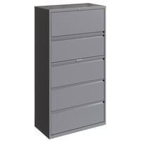 Hirsh Industries 23747 HL10000 Series Arctic Silver Five-Drawer Lateral File Cabinet with Roll-Out Binder Storage and Posting Shelf - 36" x 18 5/8" x 67 5/8"