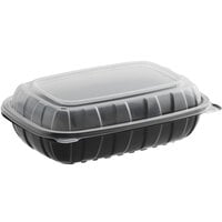 Choice 9 inch x 6 inch x 3 inch Microwaveable 1-Compartment Black / Clear Plastic Hinged Container - 100/Case