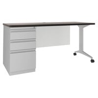 Hirsh Industries 24227 Weathered Charcoal / Arctic Silver Mobile Single Pedestal Modern Teacher's Desk with Modesty Panel - 60 inch x 24 inch x 28 3/4 inch