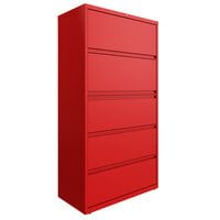 Hirsh Industries 24258 HL10000 Series Lava Red Five-Drawer Lateral File Cabinet with Roll-Out Binder Storage and Posting Shelf - 36" x 18 5/8" x 67 5/8"