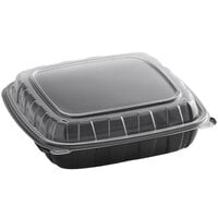 Choice 9" x 9" x 3" Microwavable 1-Compartment Black / Clear Plastic Hinged Container - 100/Case