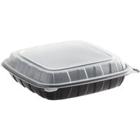 Choice 10 inch x 10 inch x 3 inch Microwaveable 1-Compartment Black / Clear Plastic Hinged Container - 100/Case