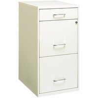 Hirsh Industries 19157 Space Solutions SOHO Pearl White Three-Drawer Vertical Organizer File Cabinet with Supply Drawer - 14 1/4 inch x 18 inch x 26 1/2 inch