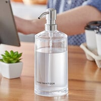 American Metalcraft DPPR20 20 oz. Clear Plastic Round Refillable Hand Sanitizer Dispenser with Silkscreen and Stainless Steel Pump