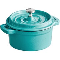 Valor 8 oz. Aqua Sky Enameled Mini Cast Iron Pot with Cover