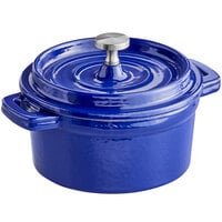 Valor 8 oz. Galaxy Blue Enameled Mini Cast Iron Pot with Cover