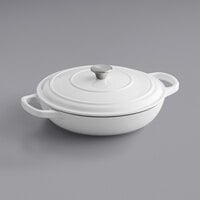 Valor 3.25 Qt. Arctic White Enameled Cast Iron Brazier / Casserole Dish with Cover