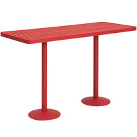 Wabash Valley HAA5D9P Hanna Collection 30 inch x 48 inch Red Horizontal Slat Bar Height Portable Community Table