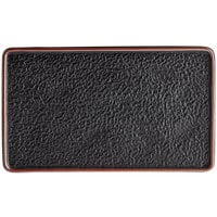 Acopa Heika 13 3/4 inch x 8 inch Black Matte Textured Rectangular Flat Stoneware Plate - 12/Case