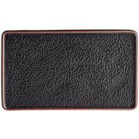 Acopa Heika 13 3/4" x 8" Black Matte Textured Rectangular Flat Stoneware Plate - 12/Case