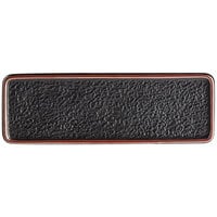 Acopa Heika 13 3/16 inch x 4 1/2 inch Black Matte Textured Rectangular Flat Stoneware Plate - 12/Case