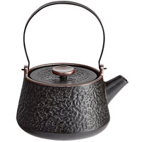 Acopa Heika 24 oz. Black Matte Textured Stoneware Teapot with Lid
