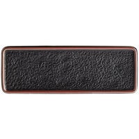 Acopa Heika 12 3/8 inch x 4 1/2 inch Black Matte Textured Rectangular Flat Stoneware Plate - 12/Case