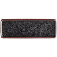 Acopa Heika 12 3/8" x 4 1/2" Black Matte Textured Rectangular Flat Stoneware Plate - 12/Case