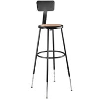 National Public Seating 6230HB-10 32 inch - 39 inch Black Height Adjustable Round Hardboard Lab Stool with Adjustable Backrest