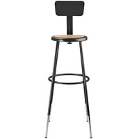 National Public Seating 6230HB-10 32 inch - 39 inch Black Height Adjustable Round Hardboard Lab Stool with Adjustable Backrest