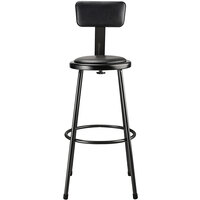 National Public Seating 6430B-10 30 inch Black Round Padded Lab Stool with Padded Adjustable Backrest