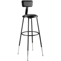National Public Seating 6430HB-10 32 inch - 39 inch Black Height Adjustable Round Padded Lab Stool with Padded Adjustable Backrest