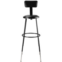 National Public Seating 6430HB-10 32 inch - 39 inch Black Height Adjustable Round Padded Lab Stool with Padded Adjustable Backrest