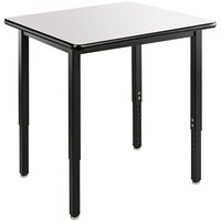 National Public Seating HDT3-3636W 36 inch x 36 inch Adjustable Height Black Frame Utility Table with High Pressure Laminate Whiteboard Top