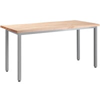 National Public Seating Fixed Height Gray Frame Heavy-Duty Utility Table with Maple Butcher Block Top