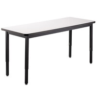 National Public Seating HDT3-1854W 18 inch x 54 inch Adjustable Height Black Frame Utility Table with High Pressure Laminate Whiteboard Top