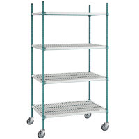 Regency+ 24 inch x 36 inch Green Epoxy Polymer Drop Mat 4-Shelf Kit with 64 inch Posts and Casters