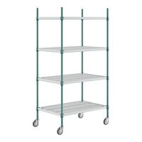 Regency+ 24" x 36" Green Epoxy Polymer Drop Mat 4-Shelf Kit with 64" Posts and Casters