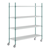 Regency+ 18" x 60" Green Epoxy Polymer Drop Mat 4-Shelf Kit with 64" Posts and Casters