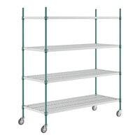 Regency+ 24" x 60" Green Epoxy Polymer Drop Mat 4-Shelf Kit with 64" Posts and Casters