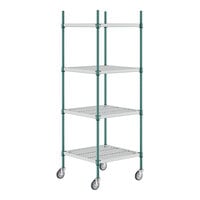 Regency+ 24" Wide Green Epoxy Polymer Drop Mat 4-Shelf Kit with 64" Posts and Casters