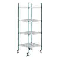 Regency+ 24" x 24" Green Epoxy Polymer Drop Mat 4-Shelf Kit with 64" Posts and Casters