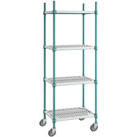 Regency+ 18 inch x 24 inch Green Epoxy Polymer Drop Mat 4-Shelf Kit with 64 inch Posts and Casters