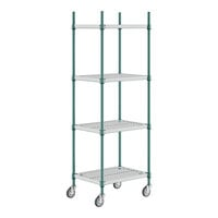 Regency+ 18" Wide Green Epoxy Polymer Drop Mat 4-Shelf Kit with 64" Posts and Casters