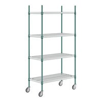 Regency+ 18" x 36" Green Epoxy Polymer Drop Mat 4-Shelf Kit with 64" Posts and Casters