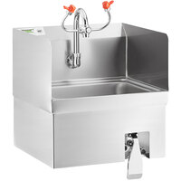 Regency 17" x 15" Wall Mounted Hands-Free Hand Sink with Knee Operated Eyewash Station and Side Splashes