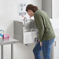 Regency 17 inch x 15 inch Wall Mounted Hands-Free Hand Sink with Knee Operated Eyewash Station and Side Splashes