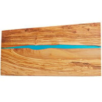 American Metalcraft OWP18 18 inch x 10 inch x 5/8 inch Rectangular Olive Wood Serving Board with Blue Polyresin Streak