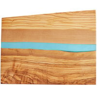 American Metalcraft OWP12 12 inch x 10 inch x 5/8 inch Rectangular Olive Wood Serving Board with Blue Polyresin Streak