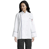Uncommon Threads Murano 0432 Unisex White Customizable Executive Long Sleeve Chef Coat with Royal Piping - S
