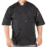 Uncommon Chef Delray 0421 Unisex Lightweight Black Customizable Short Sleeve Chef Coat with Mesh Back