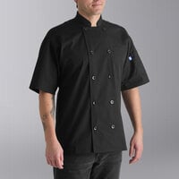 Uncommon Chef Delray 0421 Unisex Lightweight Black Customizable Short Sleeve Chef Coat with Mesh Back
