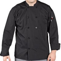 Uncommon Threads Classic Poplin Pro Vent 0422 Unisex Lightweight Black Customizable Long Sleeve Chef Coat with Mesh Back - L
