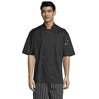 Uncommon Threads Aruba Pro Vent 0480 Black Lightweight Customizable Short Sleeve Chef Coat with Mesh Back - L