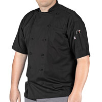 Uncommon Threads Aruba Pro Vent 0480 Black Lightweight Customizable Short Sleeve Chef Coat with Mesh Back - L