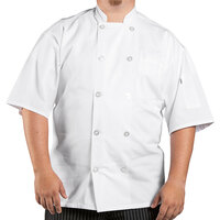 Uncommon Threads Delray Pro Vent 0421 Unisex Lightweight White Customizable Short Sleeve Chef Coat with Mesh Back - 5XL